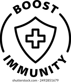 boost inmunidad icono de contorno negro círculo redondo etiqueta de sello de sello de sello aislado sobre fondo transparente