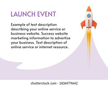 Boost launch rocket ship as digital fast quick growing business start up vector copy space text poster flat banner, idea of new product release promotion advertisement, high speed business development