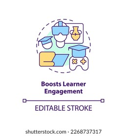 Boost learner engagement concept icon. Gamification benefits in e learning abstract idea thin line illustration. Isolated outline drawing. Editable stroke. Arial, Myriad Pro-Bold fonts used