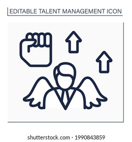 Boost Morale Line Icon. High-morale Workplaces Increased Employee Retention, Better Productivity. Perfect Workplace. Talent Management Concept. Isolated Vector Illustration. Editable Stroke