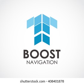 Boost up of navigation abstract vector and logo design or template arrow business icon of company identity symbol concept