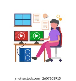 Boost Productivity with Dual Monitors Flat Vector Illustration
