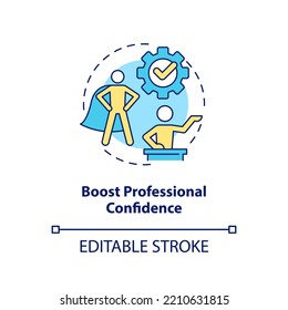 Boost professional confidence concept icon. Improve work skills. Develop competencies abstract idea thin line illustration. Isolated outline drawing. Editable stroke. Arial, Myriad Pro-Bold fonts used