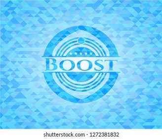 Boost realistic sky blue emblem. Mosaic background
