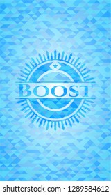 Boost realistic sky blue emblem. Mosaic background
