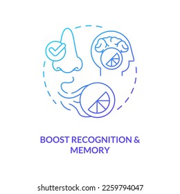 Boost recognition and memory blue gradient concept icon. Ambient scent benefit abstract idea thin line illustration. Unforgettable brand. Isolated outline drawing. Myriad Pro-Bold font used