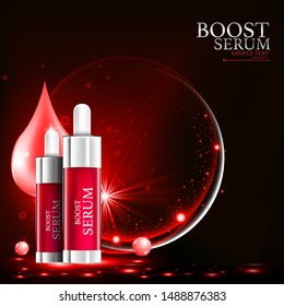 Boost Serum Collagen and Vitamin Vector Background Template for Skin Care Cosmetic Product.