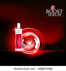 Boost Serum Collagen and Vitamin Vector Background Template for Skin Care Cosmetic Product.
