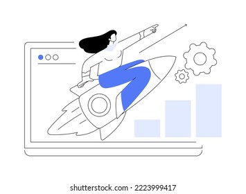 Impulsar en la ilustración de vector de concepto abstracto de tráfico. Aumento de tráfico, seo, optimización de motores de búsqueda, impulso de sitio web, crecimiento de visitantes, estrategia de promoción digital y tácticas metáforas abstractas.