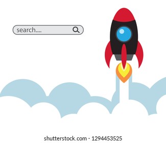 boost traffic rocket flat icon illustration vector , boost sales market flat icon illustration vector