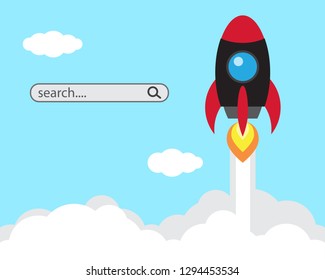 boost traffic rocket flat icon illustration vector , boost sales market flat icon illustration vector