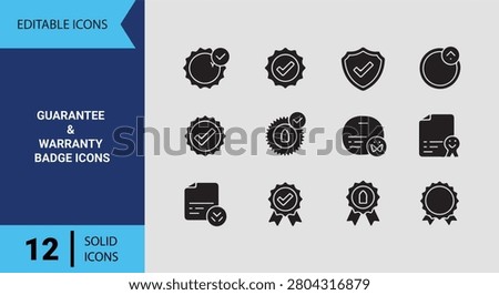 Boost trust with guarantee and warranty badge icons solid icon set perfect for ecommerce customer retention buyer protection policies and retail store banners