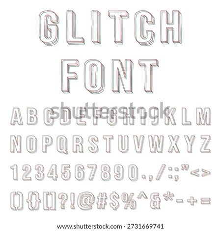 Boost your creative library with this comprehensive high-quality vector set featuring a complete alphabet, numbers, and common symbols designed in a unique 3D glitch doodle aesthetic. This artistic collection masterfully blends a playful hand-drawn sketch style with a modern anaglyph 3D effect, creating a visually striking and versatile typographic resource.

The set includes uppercase letters from A to Z, digits 0-9, and a wide array of punctuation and mathematical symbols. The design features a characteristic offset line effect in cyan and red, reminiscent of classic 3D stereo imaging and modern digital glitch art. This makes it an ideal choice for a wide range of applications, from retro-themed posters and futuristic digital art to educational materials and creative branding.

Isolated on both clean white and deep black backgrounds, this versatile set is perfect for building custom headlines, social media graphics, and tech-oriented branding. The minimalist yet bold linear style ensures that these characters fit seamlessly into various design themes, providing a professional aesthetic.

As a professional EPS vector file, this illustration is fully scalable and easy to customize. You can easily adjust colors, line weights, or rearrange the elements to suit your specific project needs without losing any resolution or quality.

Key Applications:

Branding and Logos: Perfect for tech startups, gaming channels, or creative agency identities.

Digital Content: Great for YouTube thumbnails, streaming overlays, and website headers.

Educational Materials: Ideal for modern learning cards, posters, and creative classroom decorations.

Print Media: Use it for unique book covers, apparel designs, concert posters, and stationery.