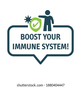 Steigern Sie Ihr Immunsystem - gesunder Lebensstil und Wohlbefinden - Sprachblase mit Text und Symbol