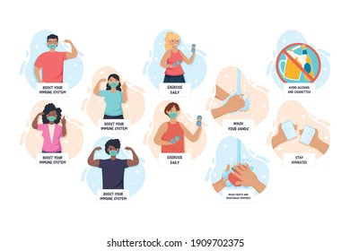 impulsar las recomendaciones del sistema inmune con el diseño de ilustraciones vectoriales de personas interraciales