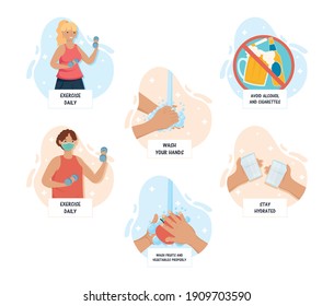 boost your immune system set of recommendations and people vector illustration design