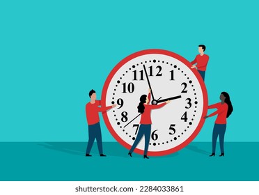 Boost Your Productivity for successful time management and business strategy. Composition of clock and people moving minute hands