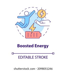 Boosted energy concept icon. Living healthy balanced life abstract idea thin line illustration. Isolated outline drawing. Editable stroke. Roboto-Medium, Myriad Pro-Bold fonts used