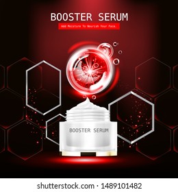 Booster Serum Collagen and Vitamin Vector Background Template for Skin Care Cosmetic Product.