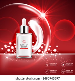 Booster Serum Collagen and Vitamin Vector Background Template for Skin Care Cosmetic Product.