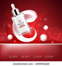 Booster Serum Collagen and Vitamin Vector Background Template for Skin Care Cosmetic Product.