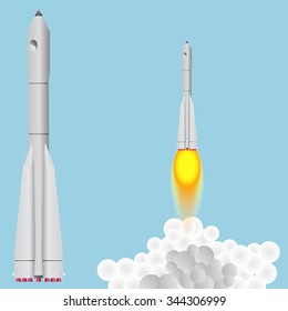Booster Union. Space rocket soars.