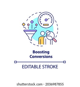 Boosting conversion concept icon. Improve sales rate. Business optimization. Website traffic. Smart content idea thin line illustration. Vector isolated outline RGB color drawing. Editable stroke