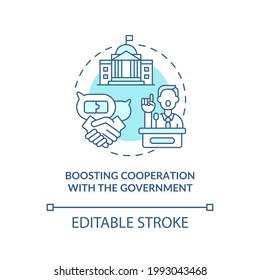 Boosting Cooperation With Government Concept Icon. Community Development Abstract Idea Thin Line Illustration. Encouraging Community Involvement. Vector Isolated Outline Color Drawing. Editable Stroke