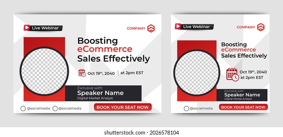 Boosting ECommerce Sales Live Webinar Banner Invitation And Social Media Post Template. Business Webinar Invitation Design.