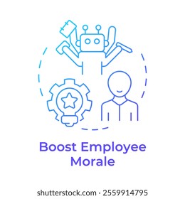 Boosting employee morale blue gradient concept icon. Using bots for routine tasks to reduce workers burnout. Round shape line illustration. Abstract idea. Graphic design. Easy to use in article