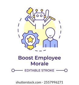 Boosting employee morale multi color concept icon. Using bots for routine tasks to reduce workers burnout. Round shape line illustration. Abstract idea. Graphic design. Easy to use in article