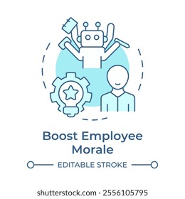 Boosting employee morale soft blue concept icon. Using bots for routine tasks to reduce workers burnout. Round shape line illustration. Abstract idea. Graphic design. Easy to use in article