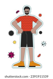 Boosting immune system 2D linear illustration concept. Black adult man resistant cartoon character isolated on white. Protection against influenza virus metaphor abstract flat vector outline graphic