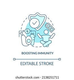 Boosting immunity turquoise concept icon. Immune system. Healthy diet advantages abstract idea thin line illustration. Isolated outline drawing. Editable stroke. Arial, Myriad Pro-Bold fonts used