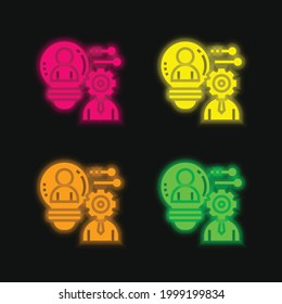 Potencial de Boosting Icono de vector de neón brillante de cuatro colores