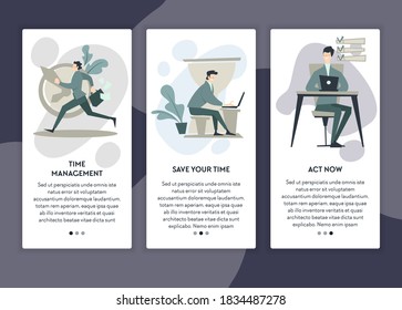 Boosting productivity and managing time, management and planning of working hours. Character working on laptop in office, optimization of job. Website or webpage template, landing page vector