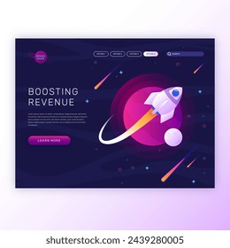 Boosting revenue rocket landing page vector design in eps 10