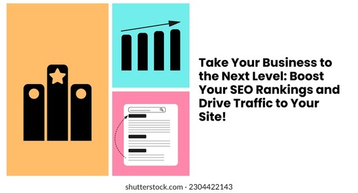 Boosting SEO Rankings Banner on Light Background. Stylish SEO Banner with Black Text and Icons for Business and Marketing