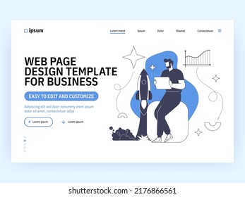 Boosting successful startup 2D vector concept illustration. Entrepreneur with tablet. Flat character on cartoon background. Business and new technology colourful scene for mobile website presentation