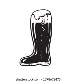 Boot beer glass. Hand drawn vector illustration isolated on white background.