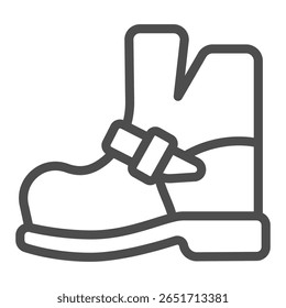 Boot with belt line icon, autumn footwear concept. Vector graphics. Leather boot for men sign on white background, outline style icon for mobile or web design
