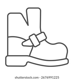 Bota com cinto ícone de linha fina, conceito de calçado de outono. Gráficos vetoriais. Bota de couro para homens assinar em fundo branco, ícone de estilo de contorno para design móvel ou web