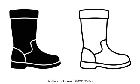 Boot Black Silhouette and Outline Icon with Minimalist Style and Clean Line Work for a Simple Design