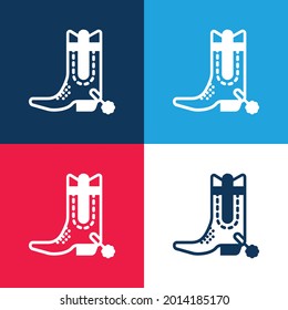 Boot blue and red four color minimal icon set