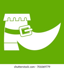 Boot with buckle icon white isolated on green background. Vector illustration