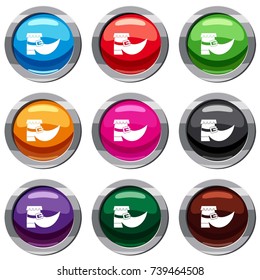 Boot with buckle set icon isolated on white. 9 icon collection vector illustration