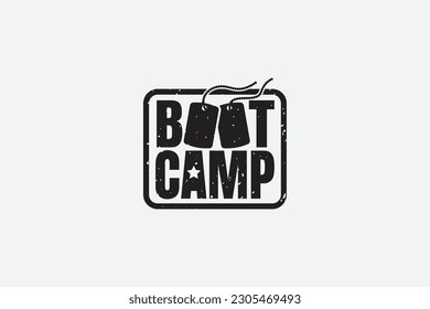 boot camp logo with a combination of gruunge boot camp lettering and military necklace 