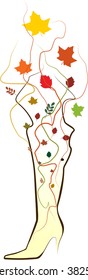 Boot decorated with wavy lines and autumn foliage