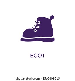 Boot element in flat simple style on white background. Boot icon, with text name concept template