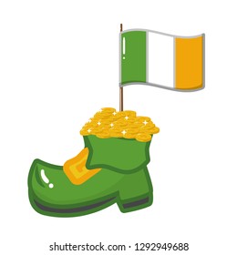 boot flag and coins happy st patricks day vector illustration